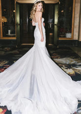 Maria | Stunning Mermaid Strapless Lace Detailing Wedding Dress with Long Train - White - PromDressClub